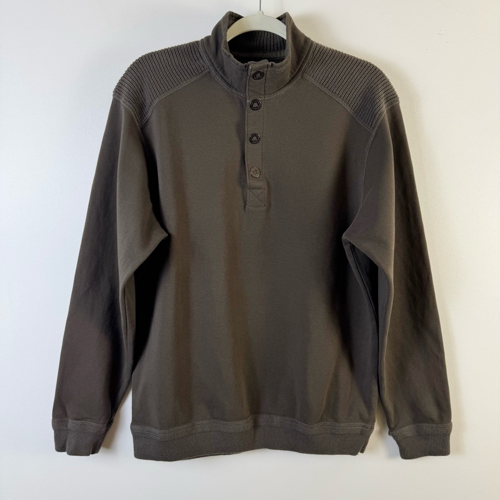 Tommy Bahama Snap Neck Pull Over Sweatshirt Pima Cotton Medium Brown Sweater